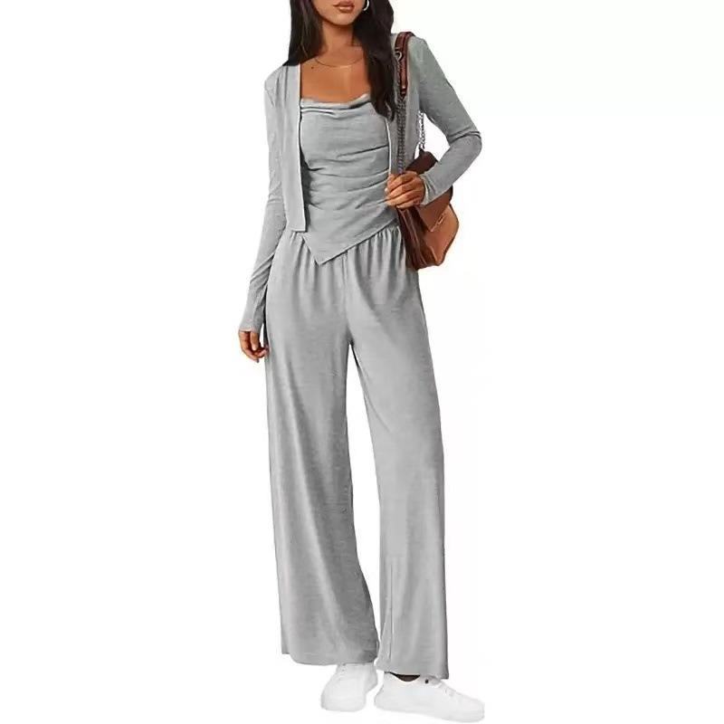 Women S Casual Lazy Design Three Piece Set Coat Strap Pants