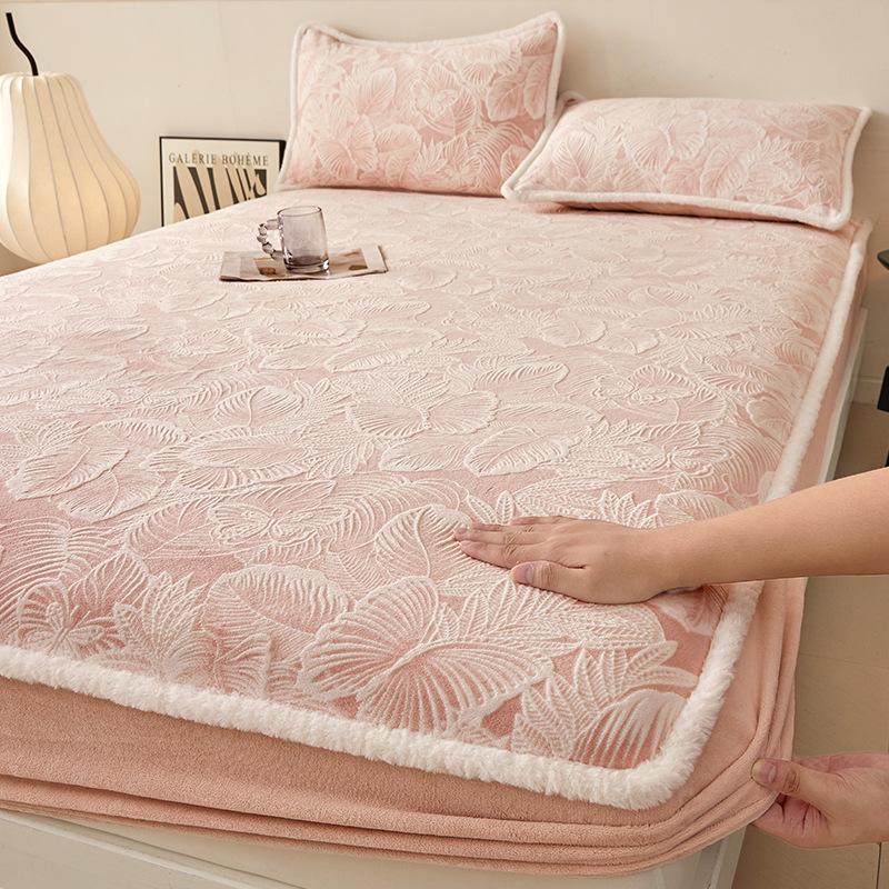 Thickened Milk Coral Fleece Mattress Cover Single Piece Fleece All-Inclusive Mattress Cover Mattress Cover Three-Piece Protective Cover