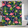 Tropical Floral Shower Curtain with Pink Flamingos Bath Decor Waterproof Fabric Customize Size Available for Bathroom Accessorie