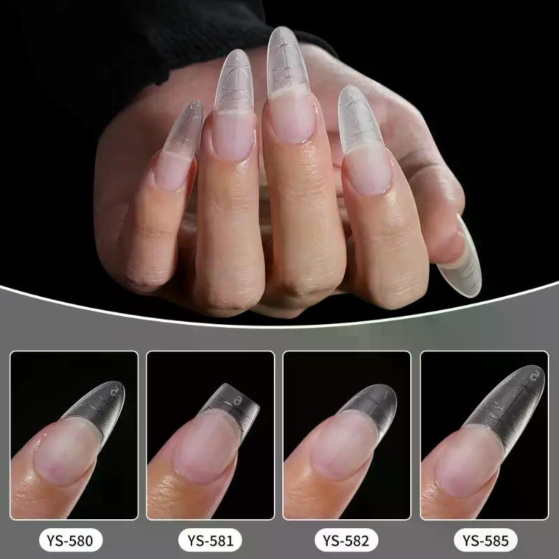 240 Piezas Puntas de Uñas de Gel Almendra Coffin Stiletto Con Líneas Auxiliares Innovadoras Uñas Press On Ake Nail Para Extensión Herramienta de Manicura
