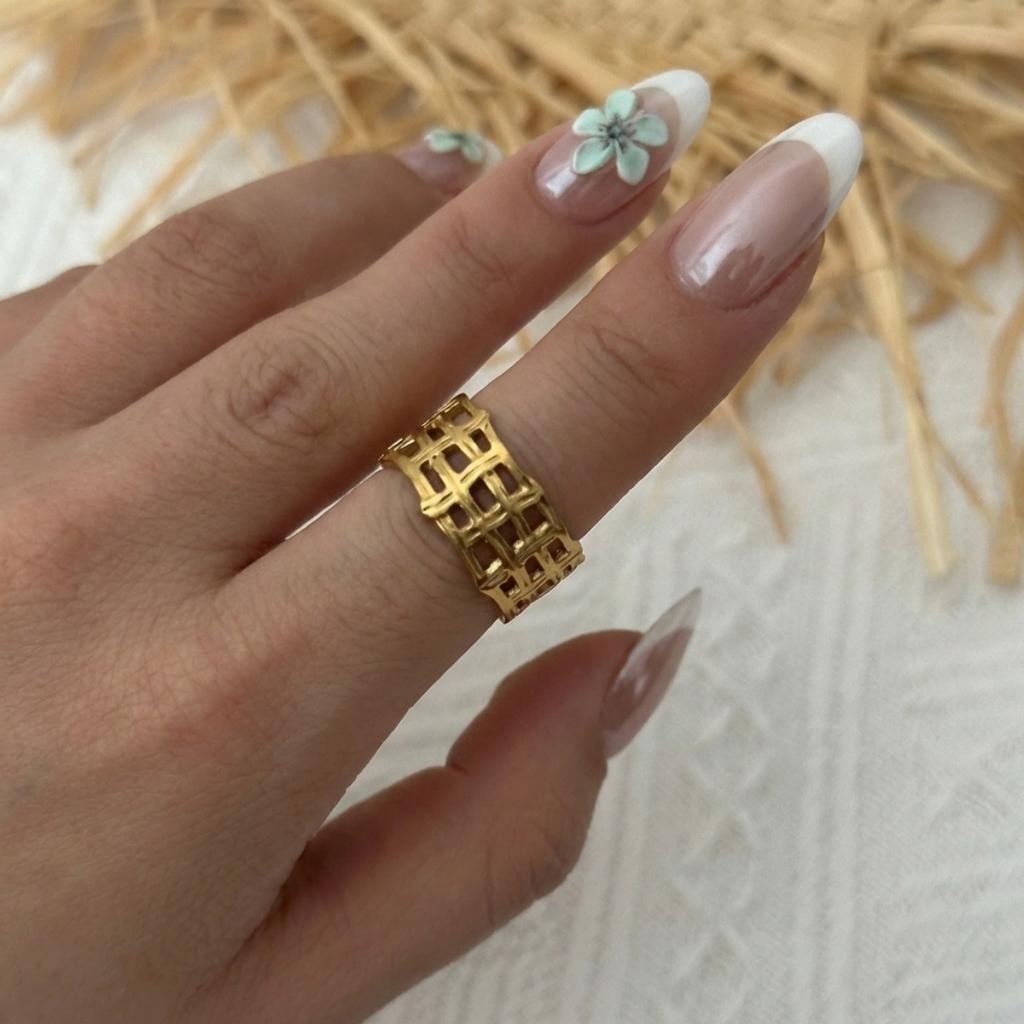 Punk Stainless Steel Irregular Plaid Metal Lava Finger Rings For Women Men Shell Sun Moon Star Heart Geometric Line Ring Jewelry