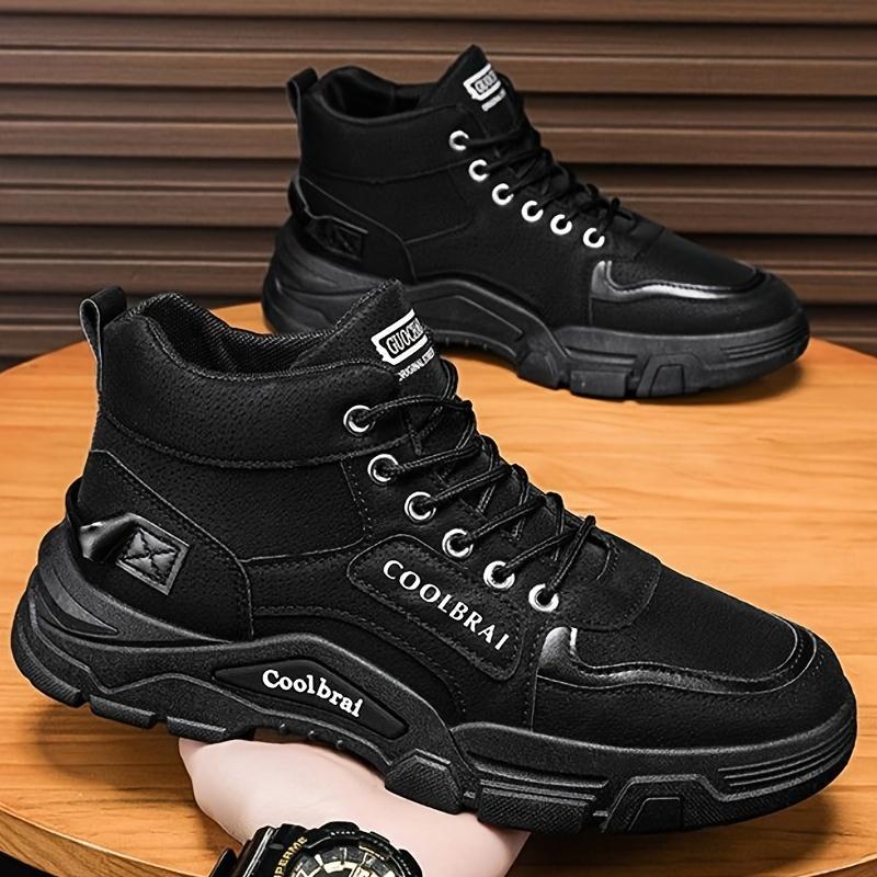 Men's Vintage Solid Color High Top Boots, Comfortable Non-slip Durable Rubber Sole Lace-up Shoes for Men's Outdoor Activities
