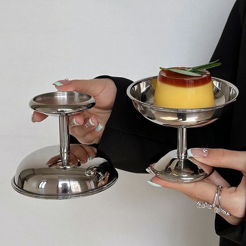 Palais Rétro Acier Inoxydable 304 Tasse à Glace Tasse à Dessert Yaourt aux Fruits Coupe à Salade Dessert en Forme de Pétale Accessoires Photo pour Dessert