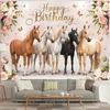 2D Rosa Blumiges Pferd Geburtstagsbanner, Reitsport-Thema Partydekoration Hintergrund