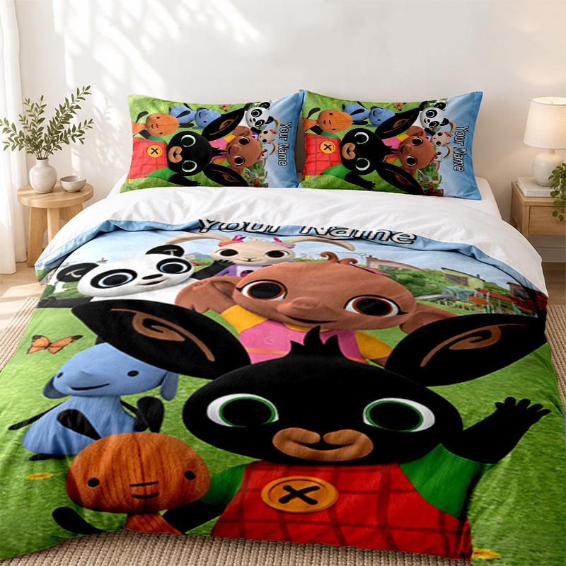 Bing Custom Name 3pc set Perfect for bedroom use Comfortable bedding set includes a duvet cover and two pillowcases Ideal birthday or Christmas gift