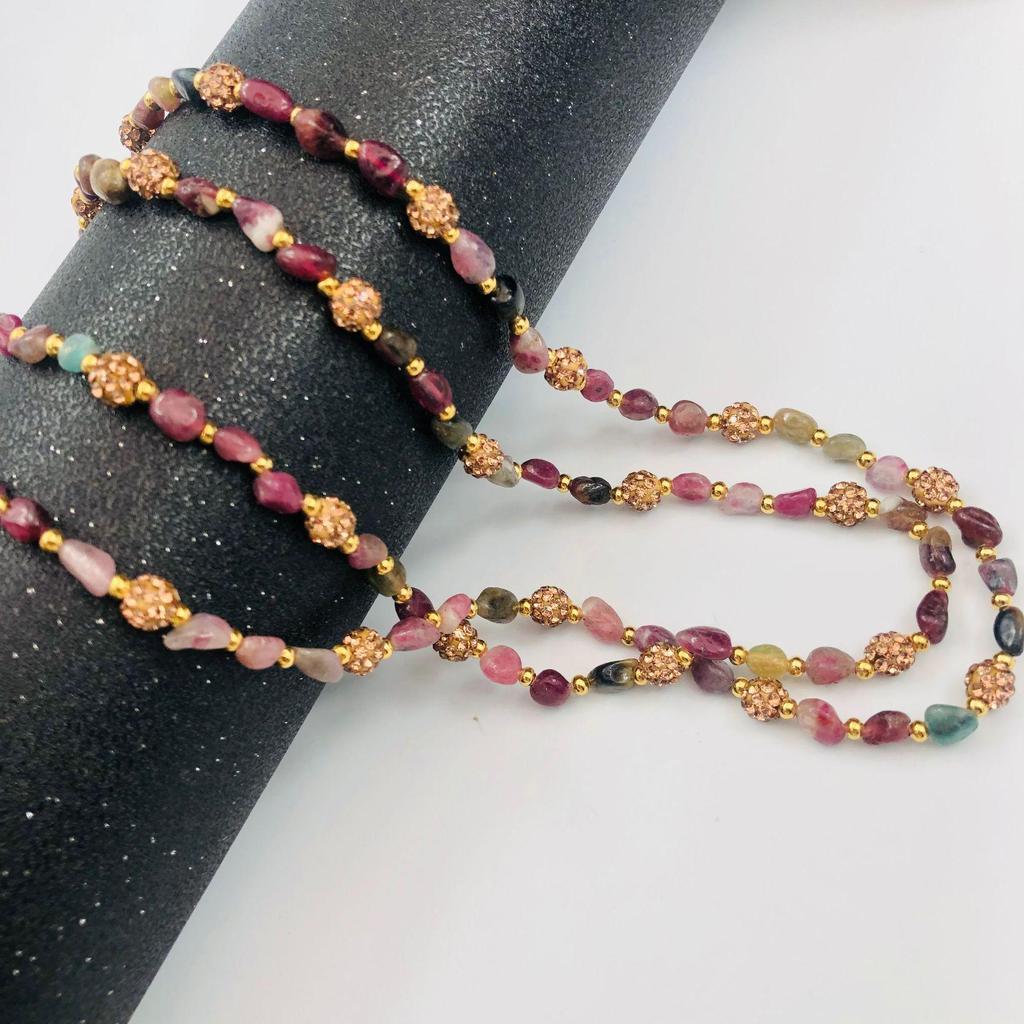 Handmade Long Tourmaline Beaded Women's Necklace Choker - Adjustable Length.