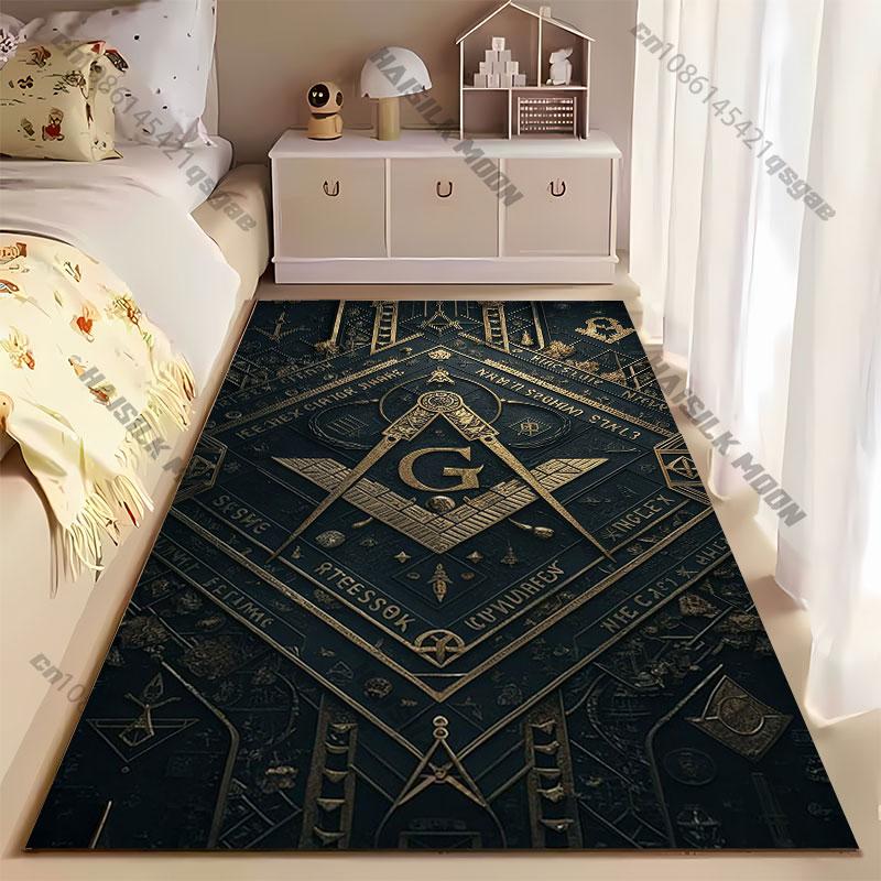 Masonic Symbols and Geometric Designs Carpet Yoga Living Room Room Decor Children's Crawling Mat Doormat Area Rug Games Mat