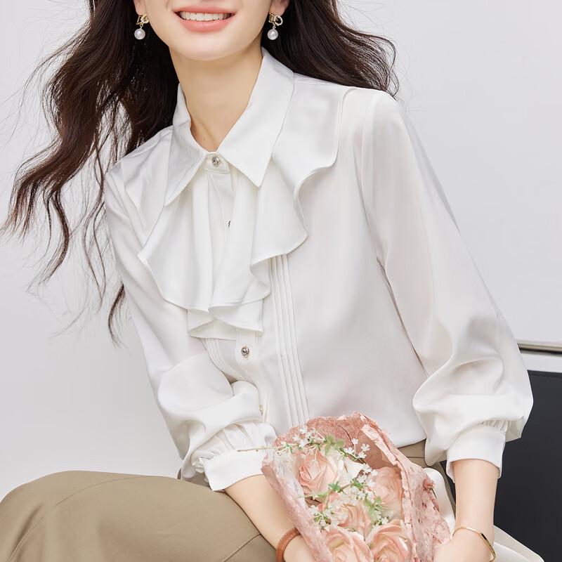Women's Ruffle Lapel Long Sleeve Commuter Blouse