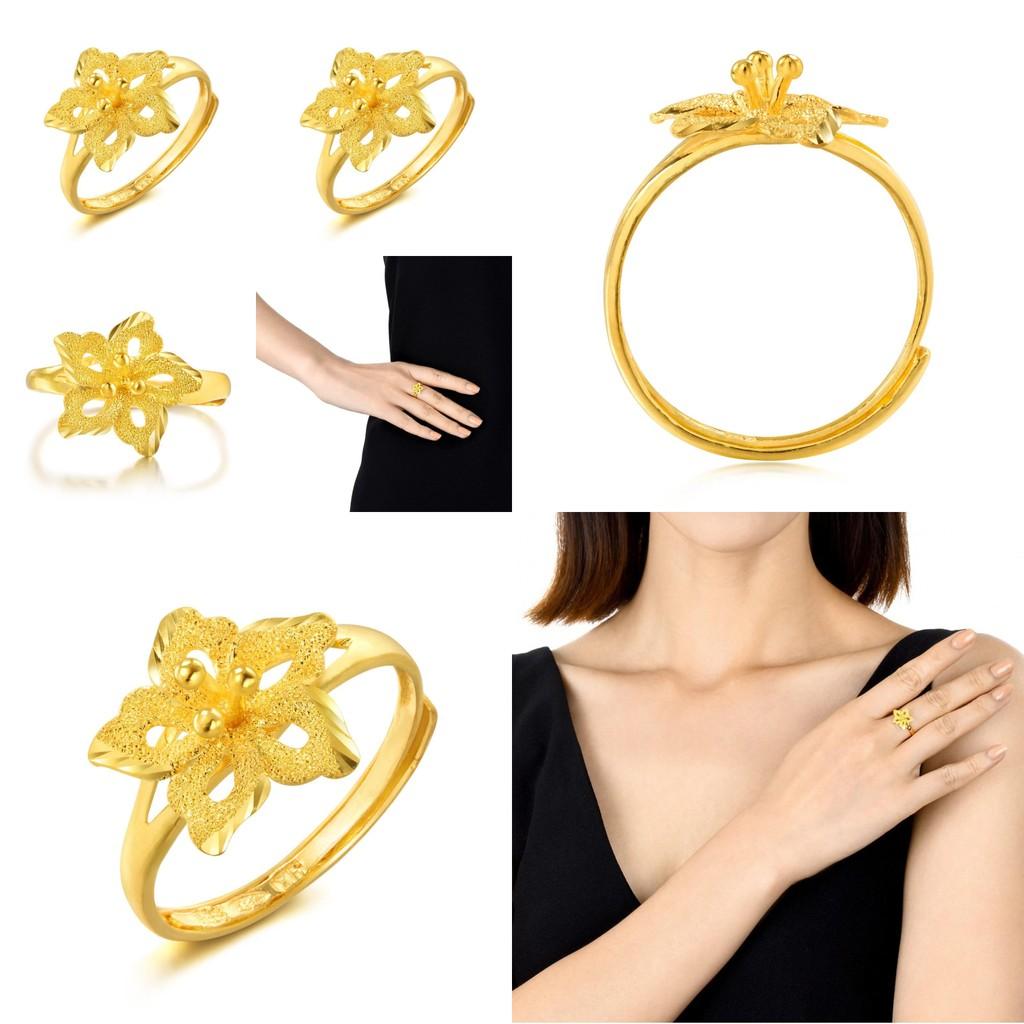 Graceful Women's Brass Gold Plated Flower Ring Adjustable Bougainvillea Style Chic Jewelry