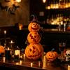 Indoor Pumpkin Decor Halloween Spooky Lighted Figurine, LED Light Up Stacking Statue with Figurine Witch Hat for Home, Office, Haunt House,