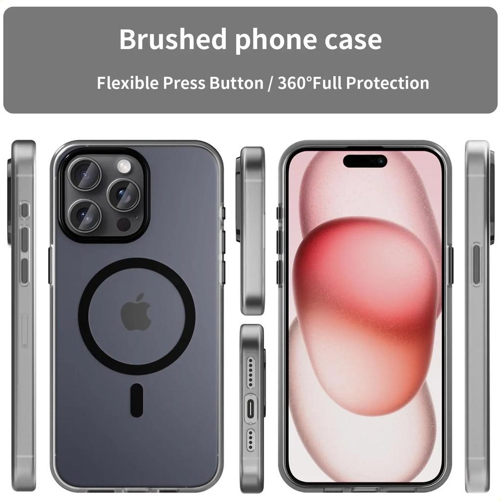 Magnetic Phone Case For iPhone 15 Pro Max Matte Magnetic Protective Cover