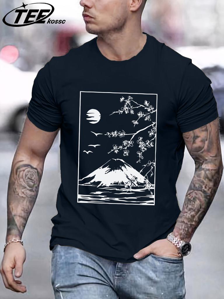 Cherry Blossoms In Mount Fuji Tee Shirts ONeck Loose Short Sleeve Trendy Cotton Sportswear Unisex Comfortable Summer TShirt