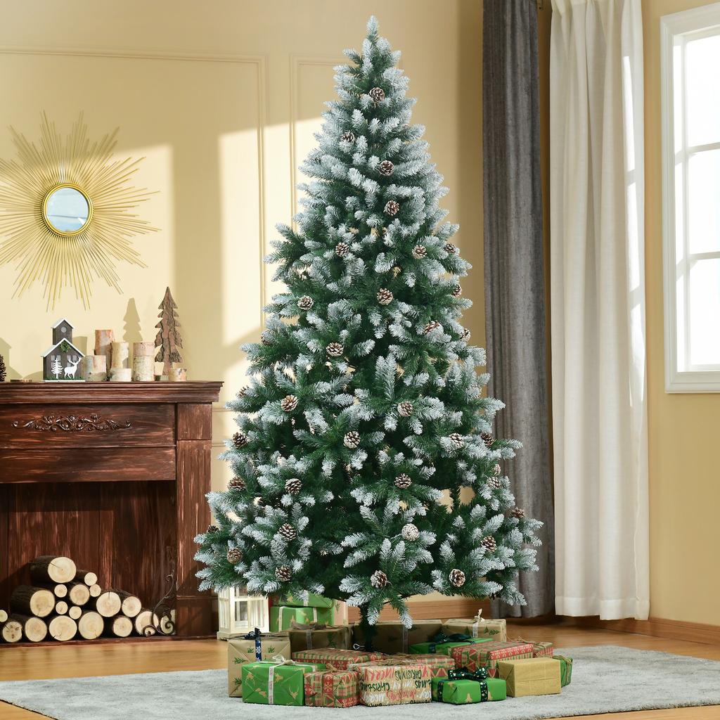 Artificial Christmas Tree Diameter 105x210 Cm with 1440 PVC Tips and 75 Pinecones, Branches Automatic Opening