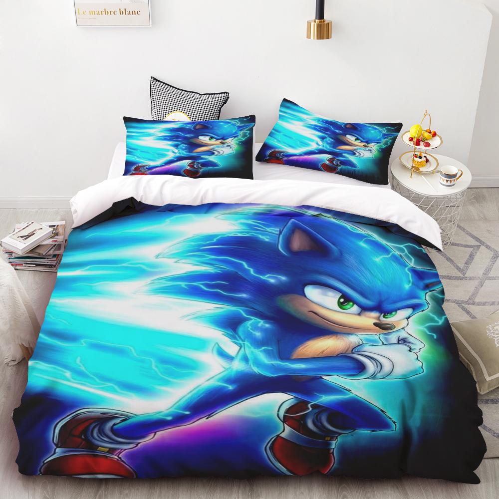 Sonic Cartoon Duvet Cover Hedgehog Quilt Cover Three-piece Set Bedding Set Sonic Gifts for Children Teens