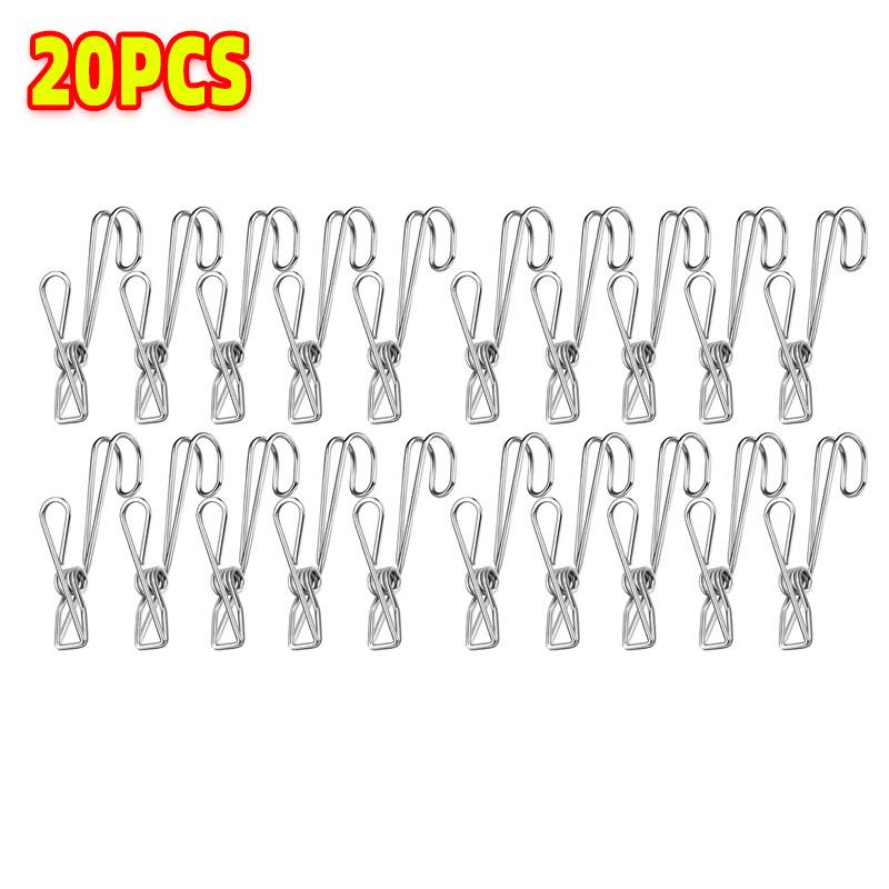 50pcs Stainless Steel Long Tail Clip Metal Hooks Clothes Pegs Laundry Storage Photo Clip Bathroom Kitchen Clothespins Towel