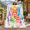 Care Bear Custom Name Flannel Blanket Personalized Soft Warm Plush Throw Blanket Customized Gift for Family Friends