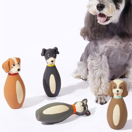 Latex Dog Chew Toy for Small Medium Large Dogs Bowling Shaped Interactive Squeaky Bite-Resistant Teething Toy for Stress Anxiety Relief