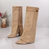 Winter Women's Pointed-Toe Suede Knee-High Boots Side Zip High-Heel Wide-Leg Pants Tube Boots Fashion Party Footwear