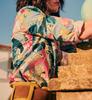 Clearance Women's French Art Print Silk-Cotton Button-Down Long Sleeve Shirt - Medium
