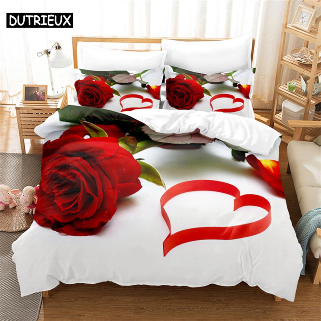 Comforter Red Rose Lovers Queen Bedding Set Girls Bedroom Bed Set Comforter Set King Size Bedding Sets