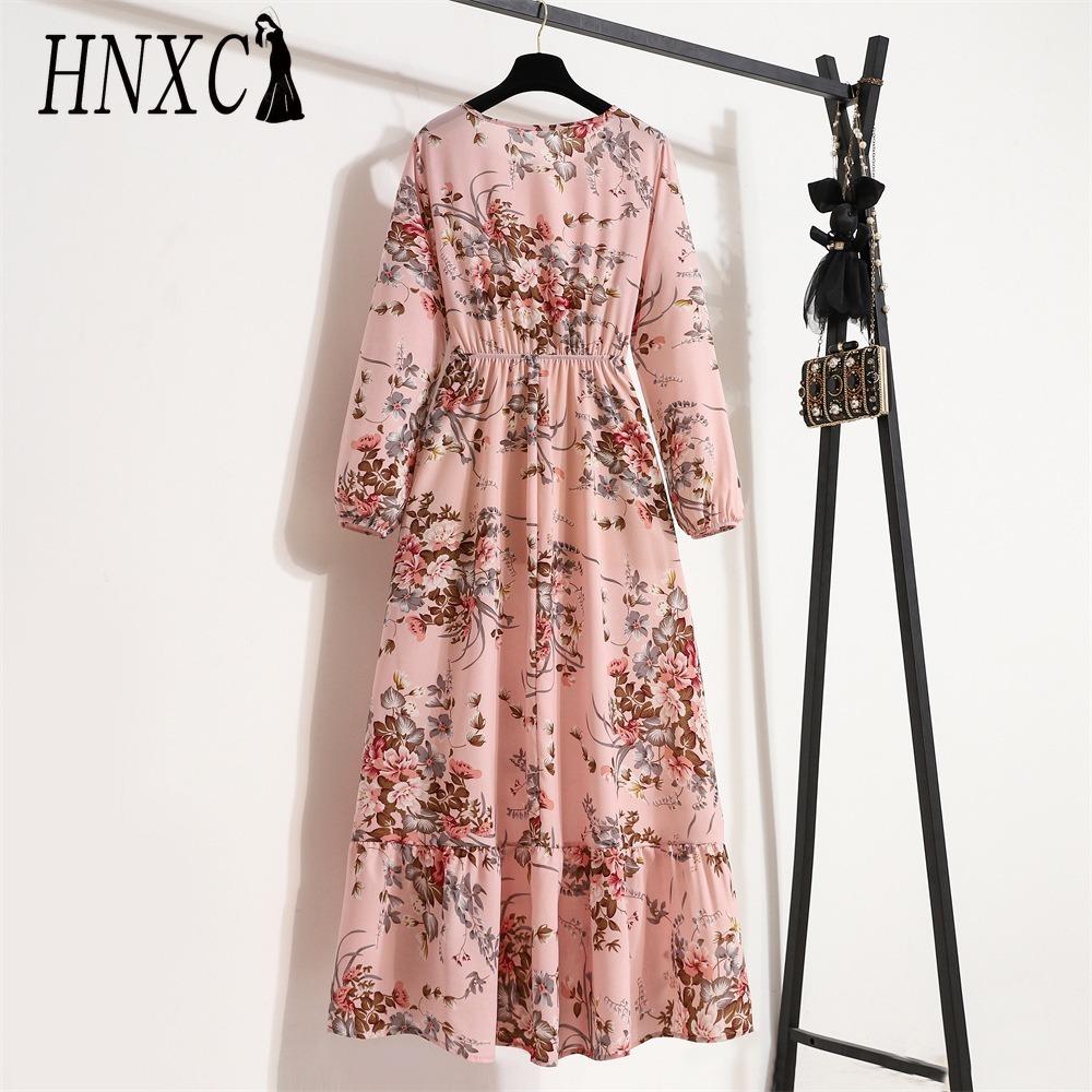 HNXC Spring Summer Bohemian Women Maxi Dress Casual Long Sleeve High Waist Beach Dress Women Floral Chiffon Dresses Vestidoes Mujer New