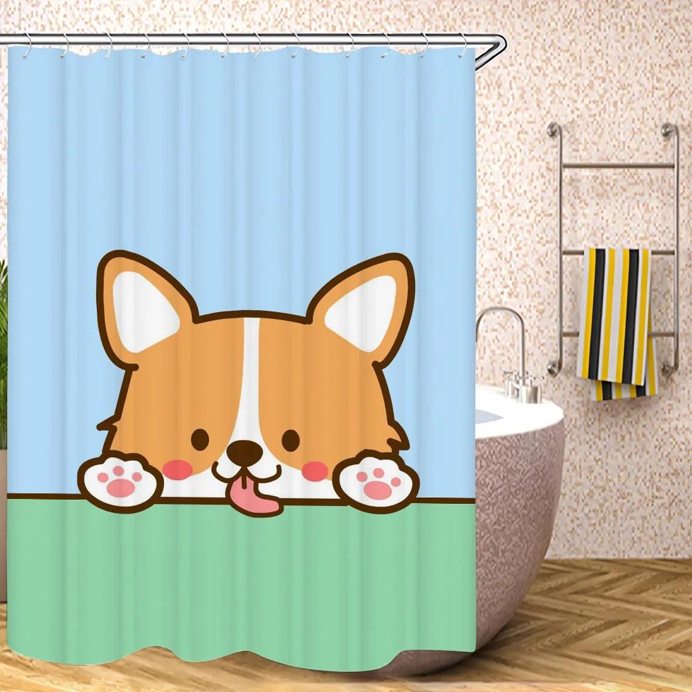Corgi Butt Shower Curtains for Bathroom Showers Bath Folding Partition Curtain Accessories Bedrooms Waterproof Fabric Things the