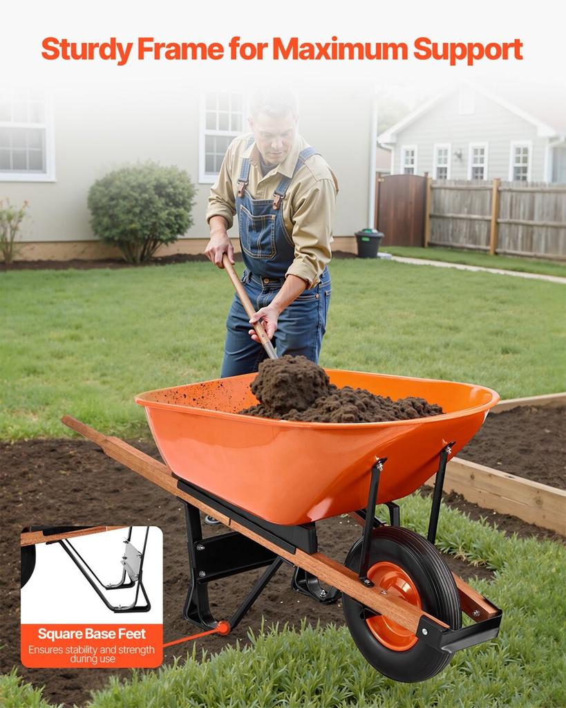Wheelbarrow Cart One Wheel 6 Cu Ft Garden Dump Cart 330 lbs Utility Cart