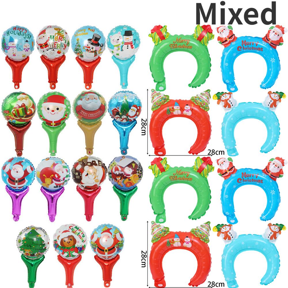 20/10PCS Christmas Hair Band Inflate Balloons Kids Toys Santa Claus Snowman Foil Handheld Stick Xmas New Year Party Decoration