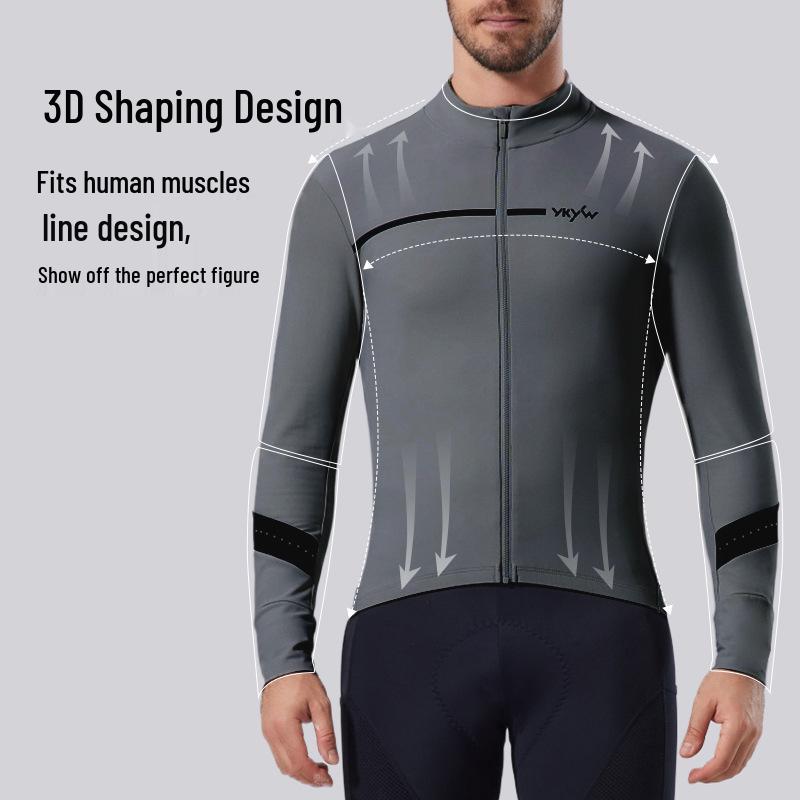 YKYWBIKE Men's Fleece Long Sleeve Cycling Jersey - Solid Color, Autumn/Winter Warmth