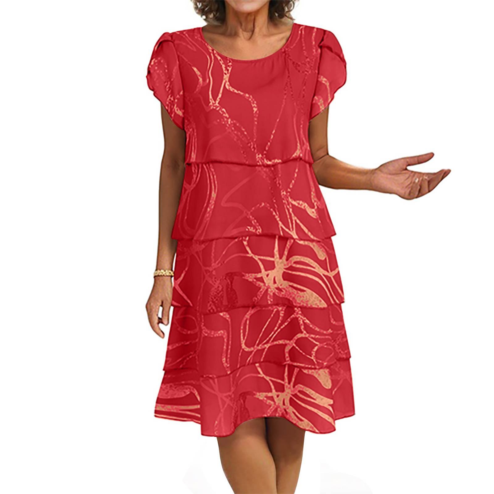 

S Sleeve Boho Dress For Women Casual Loose Fit Summer Sundress Print Dress L червоний