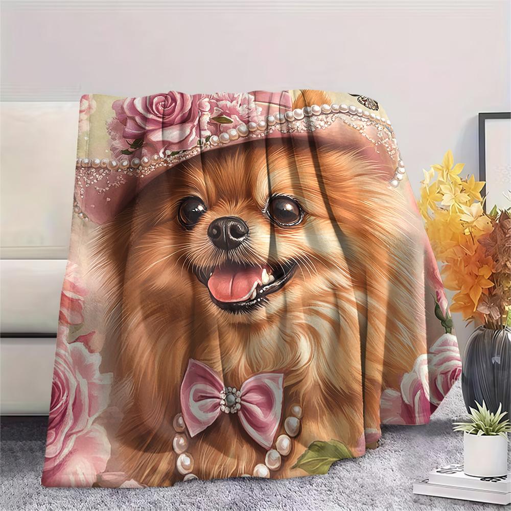 Pomeranian Print Flannel Blanket, High quality Comfortable for All Seasons, Home Decor, Warmth and Comfort, Perfect for Christmas Gifts