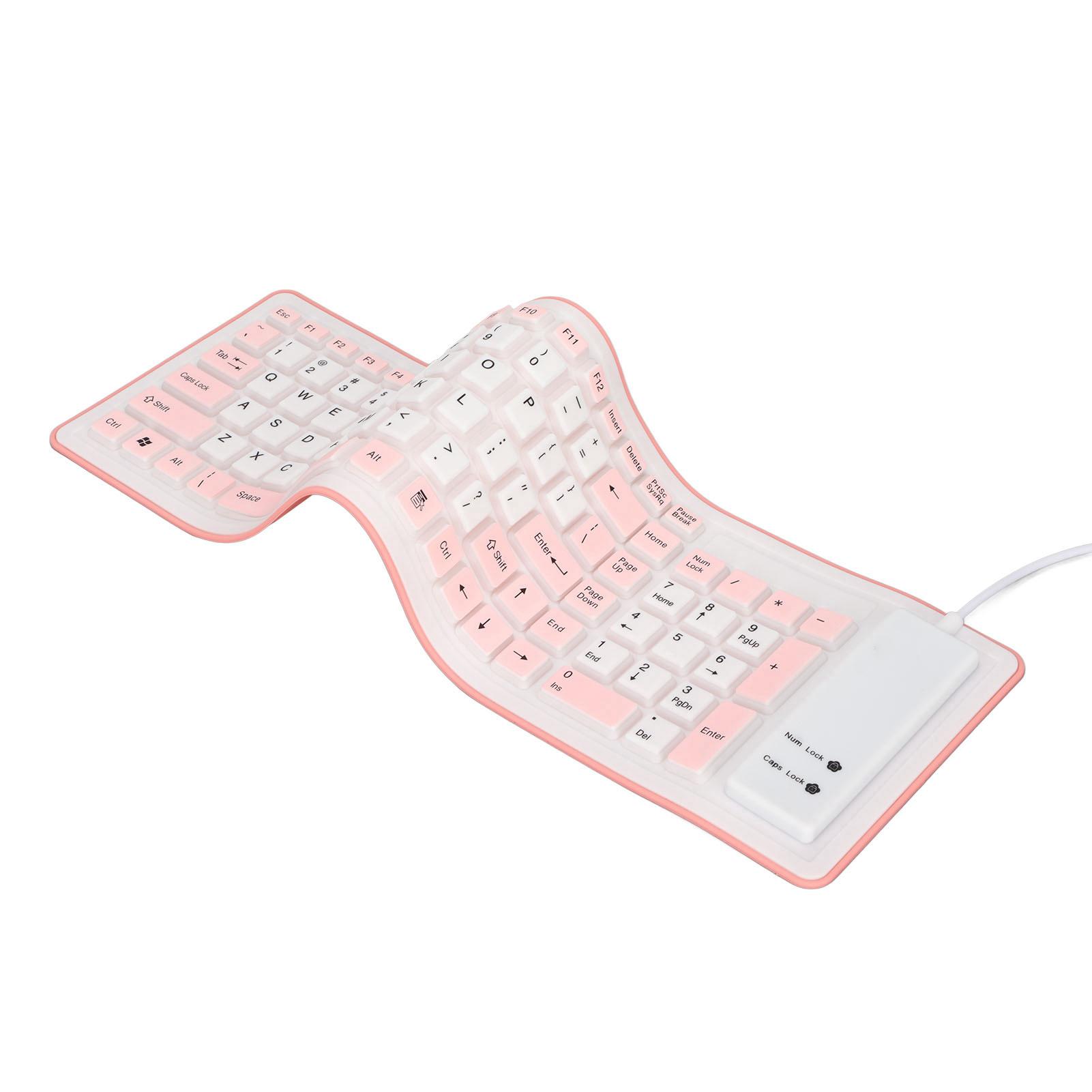 

Foldable Silicone Keyboard 103 Keys USB Wired Silicon Foldable Waterproof Mute Fadeless Foldable Keyboard for PC Laptop Pinkish