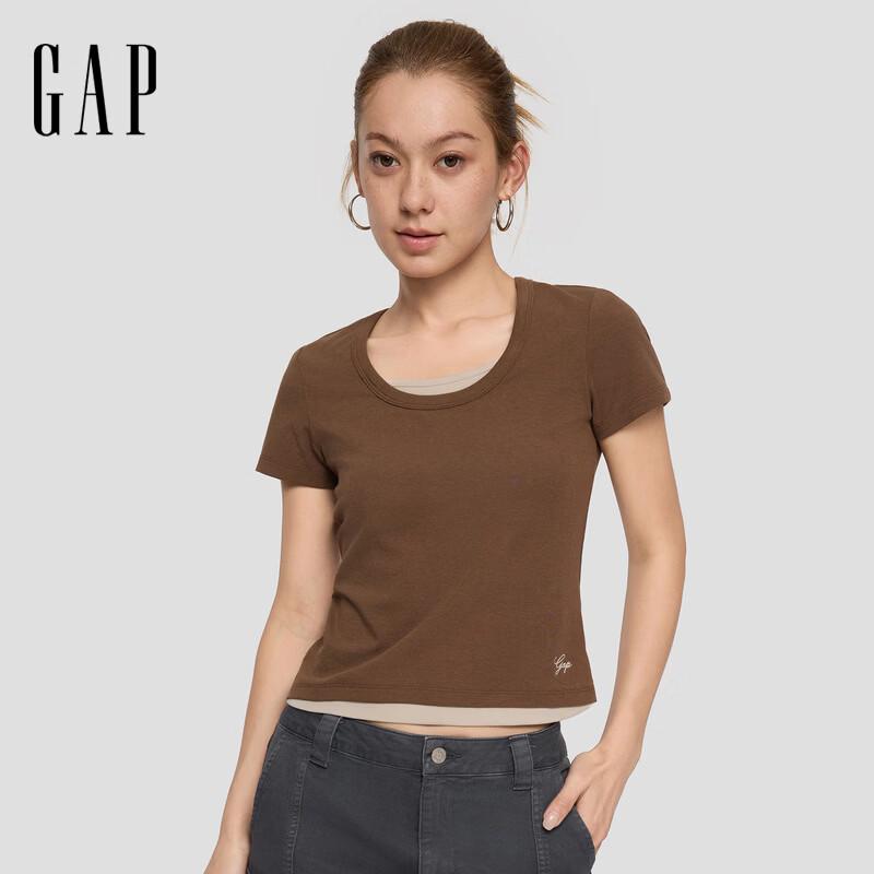 GAP Women s 2026 Summer Logo Embroidered Slim Fit Faux Two-Piece T-Shirt S