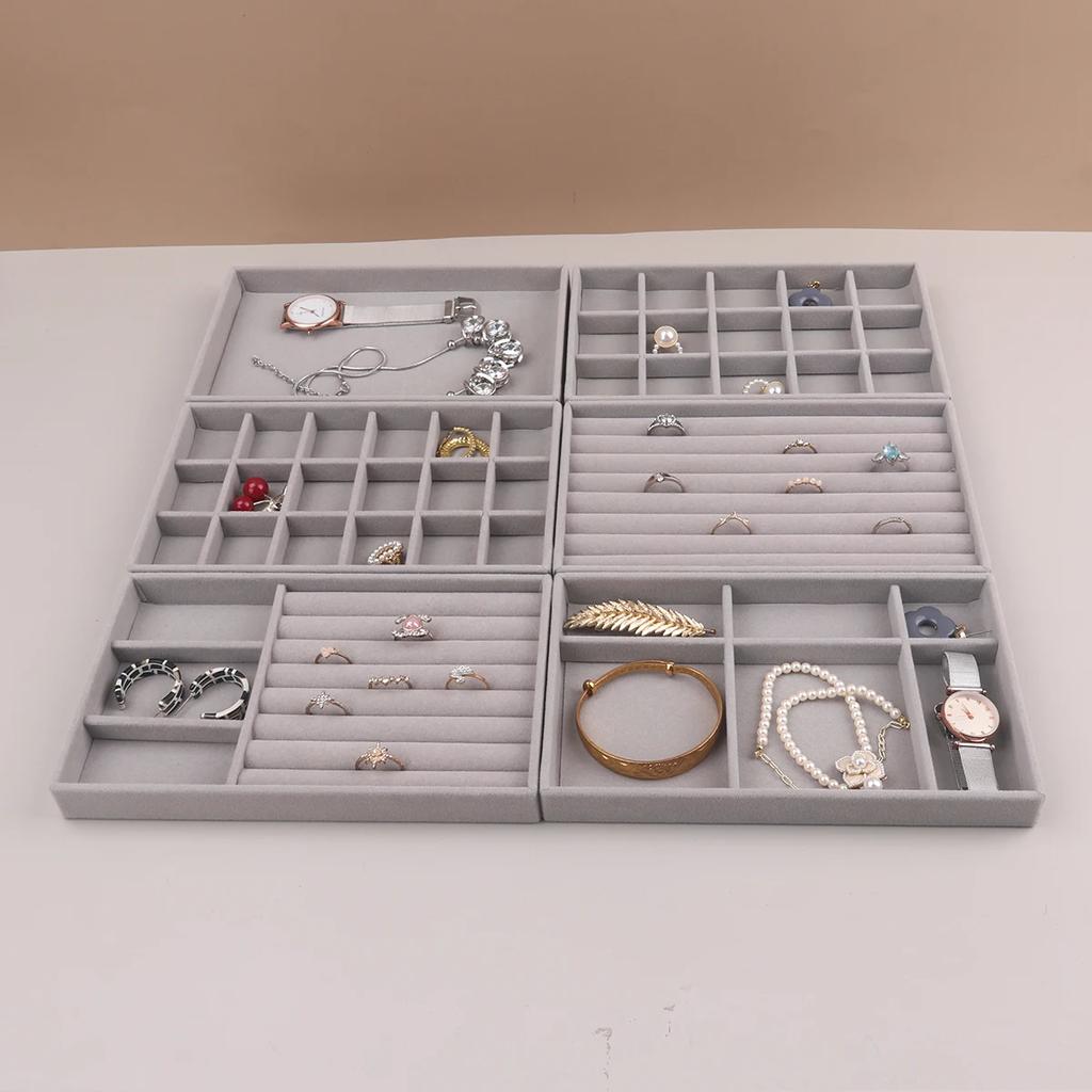 Velvet Jewelry Display Stackable Exquisite Jewellery Holder Portable Ring Earrings Necklace Organizer Box Organizator De Boys