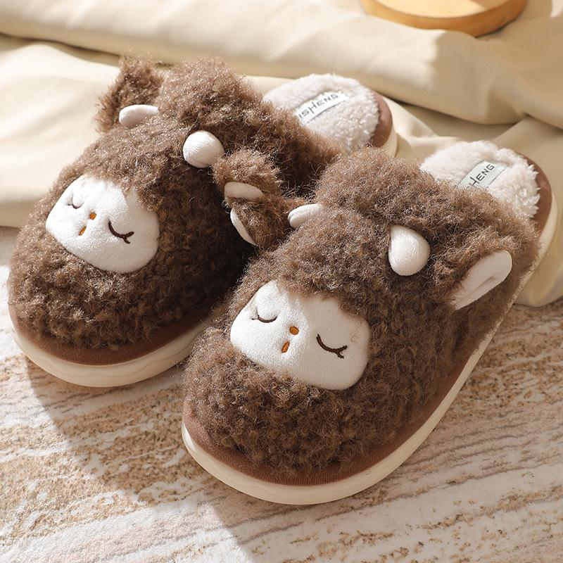 

Мультяшные хлопковые тапочки в виде овечек - Плюшевые, Нескользящие, Мягкая подошва для мужчин и женщин, Идеальны для осени/зимы. 42-43 (Insole 26cm) кофейный