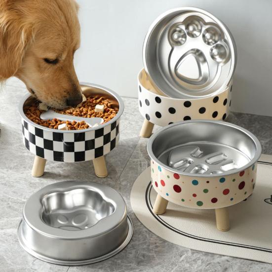Slow Eating Bowl for Cats Elevated Cat Bowl, Removable Stainless Steel Inner Feeder Pet with Non-slip Stand Small Dogs Neck Protection