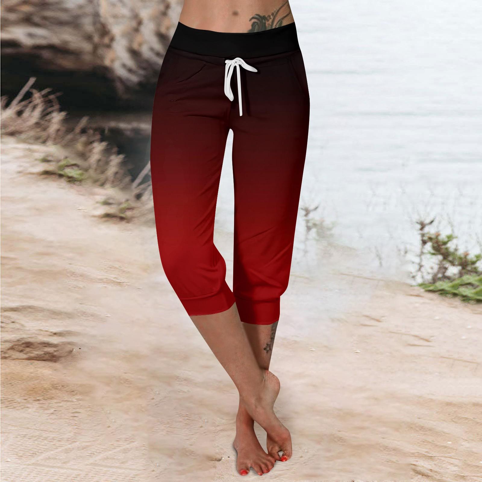 

Брюки для женщин, укороченные шорты для женщин, летние новые повседневные эластичные модные повседневные брюки XL красный