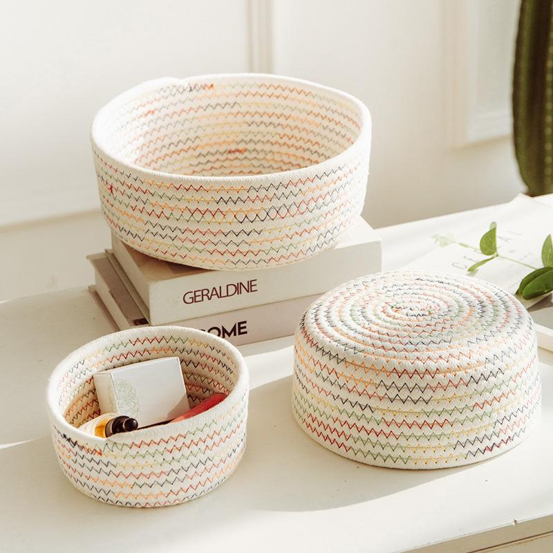 Handmade Woven Cotton Rope Woven Storage Box Basket Desktop Organizer Sundries Toys Comestics Keys Snacks Sundries Organizer