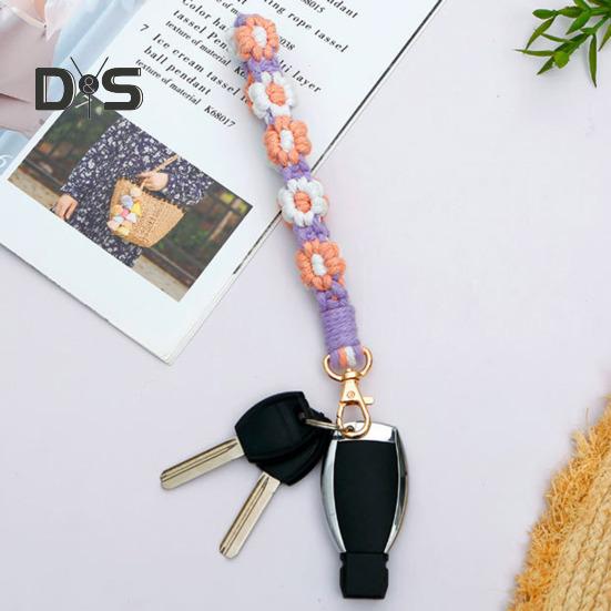 Boho Macrame Phone Wrist Strap Hand-Woven Cell Phone Lanyard Keychain Wristlet Charm Anti-Loss Phone Chain for Women Girls