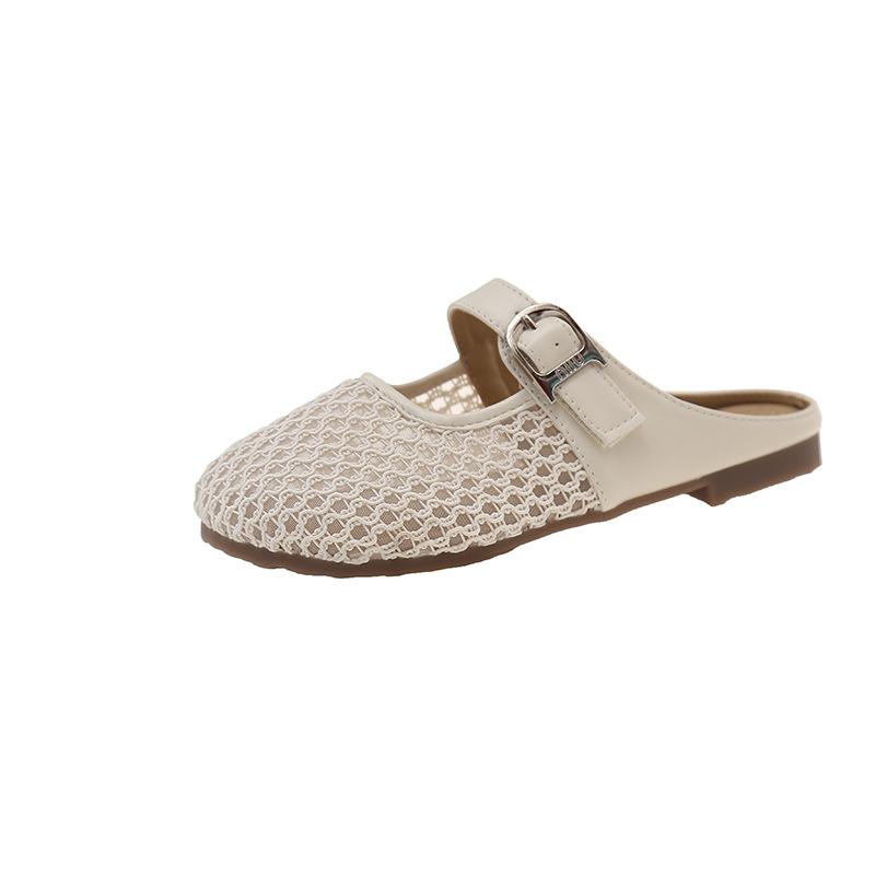 Hollow woven bag head half slippers women's outer wear 2025 summer new soft bottom breathable lazy casual cool slippers