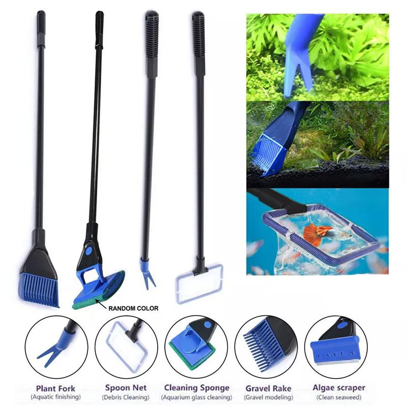 5 In 1 Aquarium Cleaning Kit Glass Brush Scraper Fishnet Fish Tank Cleaner Tools