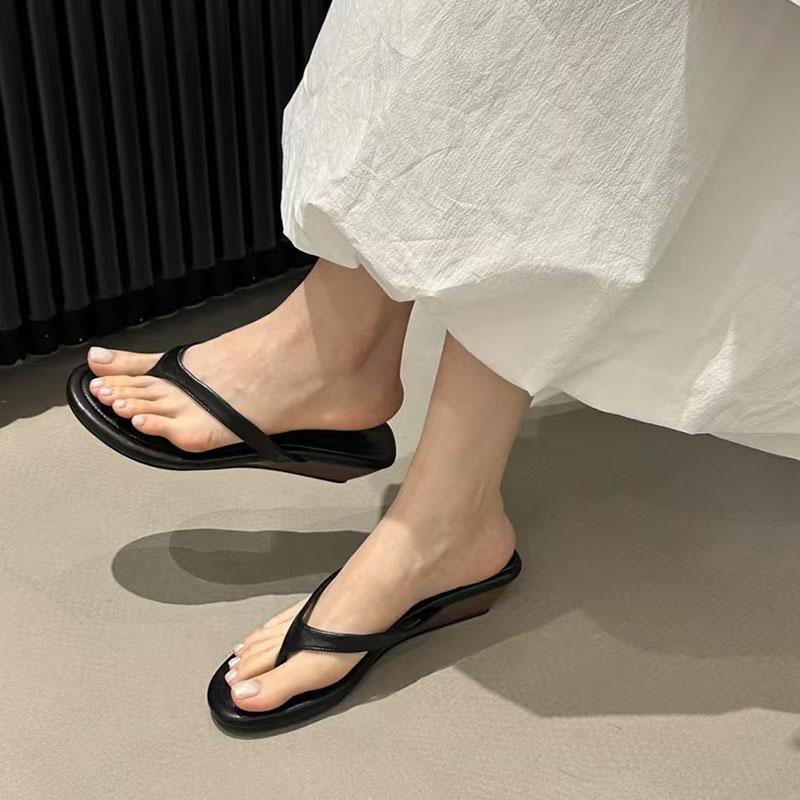 Fashion Fashion Flock Women Wedges Slippers Sandals Shoes Female Slides Spring Summer Round Toe Ladies Wedges Heeled Slippers Flip flops