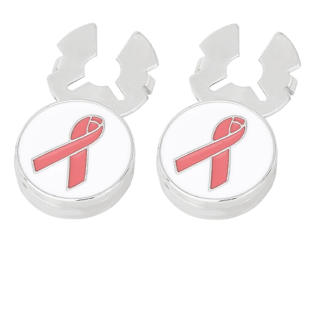 2Pcs Funny Red Ribbon Pattern Mens Round Cufflinks Silvery Plater Enamel Cufflinks