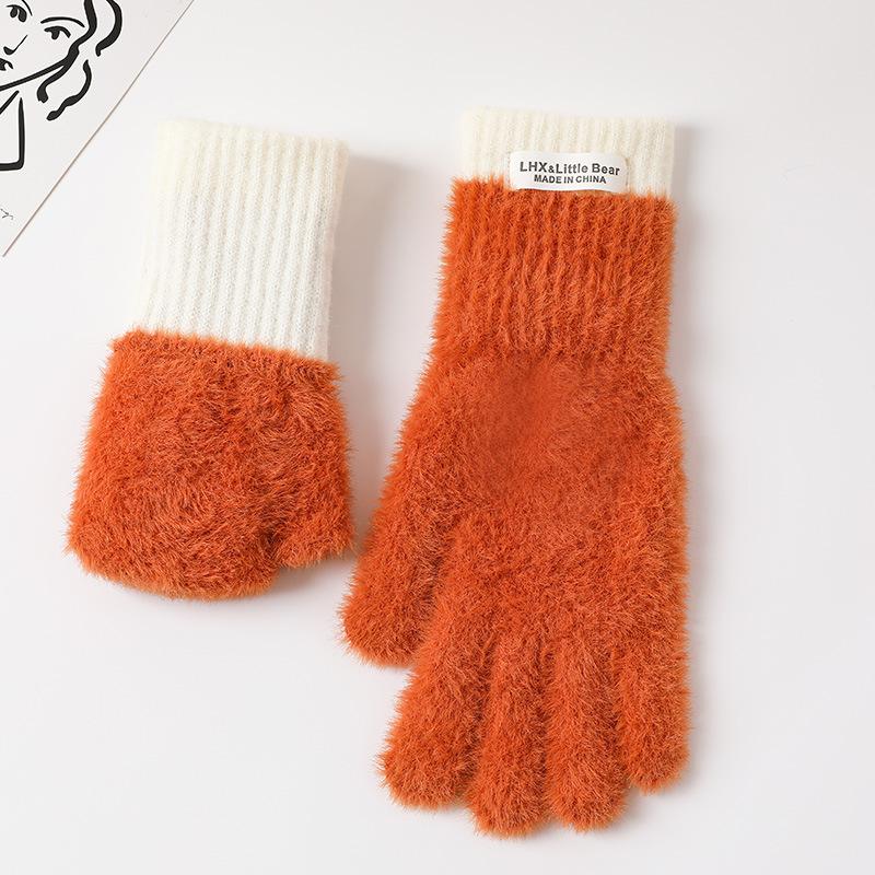 

Теплые перчатки из искусственного меха кролика, симпатичные ветрозащитные перчатки с раздельными пальцами, устойчивые к холоду, корейские универсальные ветрозащитные перчатки для сенсорных экранов