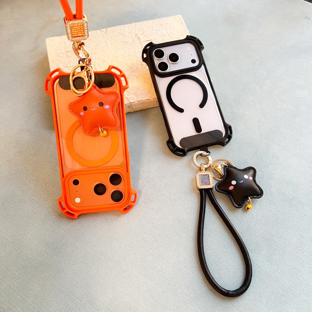 Leather Lanyard Phone Case Suitable For iPhone 17 Pro Max Cartoon 16 Pro Universal Pendant 15 14 13 Anti-Drop Protective Case