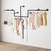 Industrial Pipe Clothing Rack, Wall Mounted Garment Hanger, Iron Display Rack with Adjustable Bars, 85.83 Inch Length, Black
