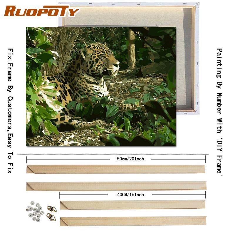 RUOPOTY S DIY rámem Zvířata Olejomalba DIY Malba podle čísel Moderní obraz na plátně Ručně malovaný domácí dekor 40x50cm