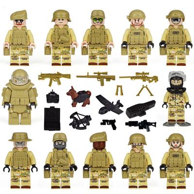 12PCS/set City Police SWAT Marines  Warrior Minifigures Building Blocks Dolls with Accessories Brown Dog Children Characters Toy Boys Gifts