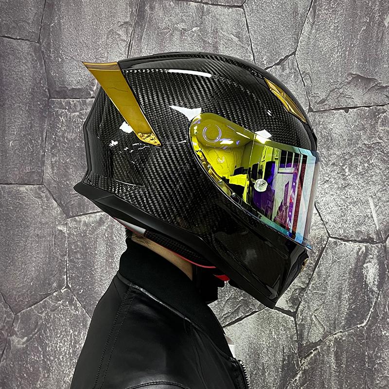 Motorcycle Helmet: Made of Carbon Fiber, Large Tail with Night Vision Lens, Full Coverage Motorcycle Helmet