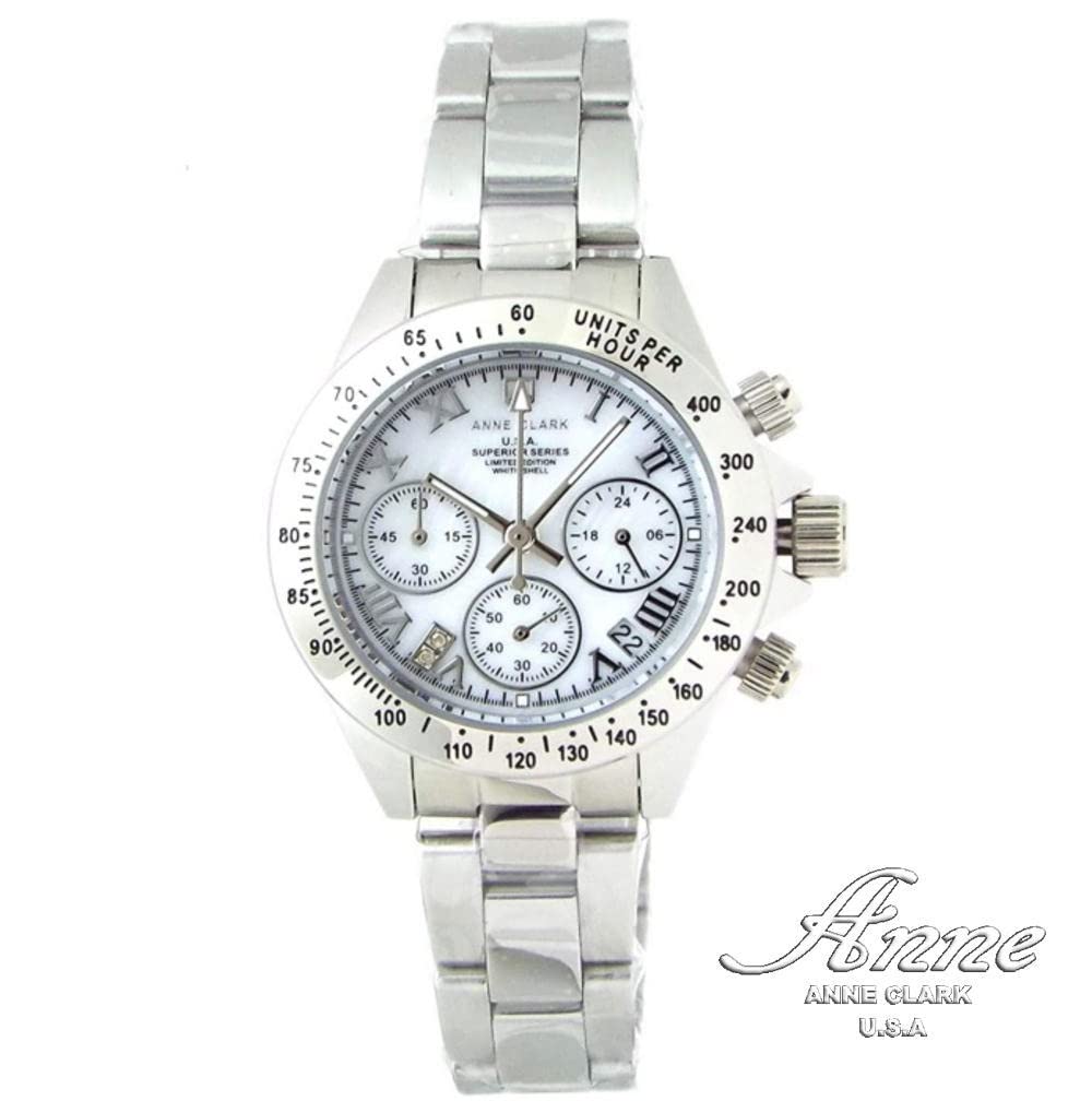 Montre femme chronographe tachymètre Equipée d'un mouvement japonais Cadran en coquillage blanc naturel Résistant à l'eau jusqu'à 10 ATM Outil de réglage de la ceinture